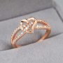 Women Heart Rings Love Hollow Out Crossing Rhinestone Rose Gold Ring￼
