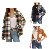 Women Button Down Shirts Plaid Shacket Jacket