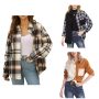 Women Button Down Shirts Plaid Shacket Jacket