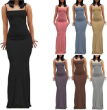  Women Solid Color Sleeveless Cami Maxi Cocktail Dress￼