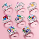 Personalized Ring with1-8 Simulated Birthstones&Names Engraved