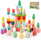 48PCS Toddler Wooden Stacking Building Blocks Montessori Toys￼