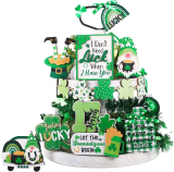 15 Pcs St. Patrick’s Day Tray Decor Set Irish Theme Shamrock Truck Gnome Wood 