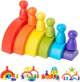 Wooden Rainbow Stacking Blocks Game Toys￼