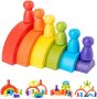 Wooden Rainbow Stacking Blocks Game Toys￼