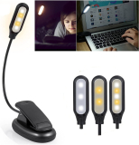 Warm LED Rechargeable Book Light with Clip Stepless Brightness & 3 Color￼