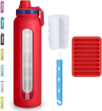  32oz Glass Water Bottle with Time Marker and Spout Lid￼