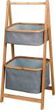  2 Tier Fold Out Floor Standing Bathroom Storage Tower Shelf Collapsible Hamper Shelves Bamboo￼