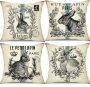 Easter Pillow Covers 18×18 inch Set of 4 Vintage Farmhouse Bunny Throw Pillow Covers Easter Decorative￼