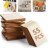 55Pcs 4 x 4in Blank Natural Slices Wood Squares￼