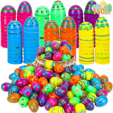 150 Pcs 2.36″ Plastic Printed Bright Easter Eggs Assorted Color Fillable Easter Egg