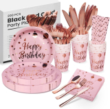 200PCS Pink and Rose Gold Birthday Decorations