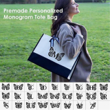  Embroidery Personalized Initial Canvas Tote Bag￼